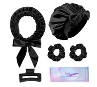 Fgail Heatless Hair Curler and Double Layer Satin Bonnet Set for Overnight Curls - No Heat Curling Rod with silk Bonnet, Sleep-In Safe for Long/Medium Hair, Frizz-Free Waves & Volume(Black)