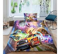 FGAITH Rocket Bedding Set 3D League Cool Car Duvet Cover Set for Kids Boys Girls Print Comforter Cover Microfiber Quilt Cover with Zipper Closure And Pillowcases 2Pcs Single（135x200cm）