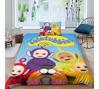 FGAITH Teletubbies 3D Duvet Cover with Pillowcases Bedding, Teletubbies Quilt Cover Set with Zipper Soft Comfortable Microfiber Suitable for Girls Or Boys Single（135x200cm）