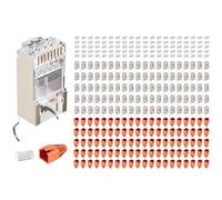 FGB 10Gbps RJ45 Connector CAT 7 CAT 6A, Pack of 100 Network Plugs, Pass-Through & Shielded, 50μ Gold-Plated, LAN Plug for Installation Cable AWG23 POE