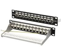 FGB 12 Port Patch Panel and Cat7 RJ45 Shielded Keystone Coupler, Network Patch Panel with Back Bar, Rackmount or Wall Mount