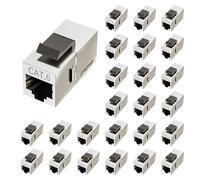 FGB 25-Pack CAT6 RJ45 Keystone Coupler, Female to Female Coupler, Silver | 10Gbps Ethernet Keystone Jack, Ethernet Coupler Female to Female UTP, Cat6/Cat5e/Cat5