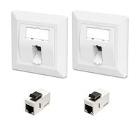 FGB 2x CAT7 Keystone Socket Flush-Mounted 1 Port RJ45 Surface-Mounted Socket with 2x CAT7 Keystone Module Patch Cable Coupling - Female to Female Ethernet Network Coupling 10 Gbit/s STP White