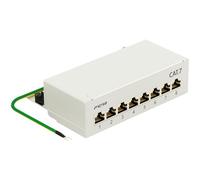 FGB CAT 7 Patch Panel Distribution Panel 8 Port - Table/Wall Mounting/Desktop Shielded 8X RJ45 Socket - LSA Distribution Panel for Gigabit Network Switch - Light Grey