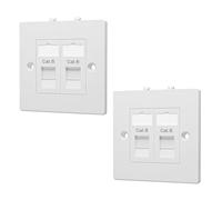 FGB Cat6 RJ45 Socket Faceplate Wall Plate, Double Port, 2 Pack | RJ45 Wall Sockets Cat6 Single Port for CAT6/CAT5E/CAT5 Ethernet Cable Networking Socket Box with Keystones Jack Modular