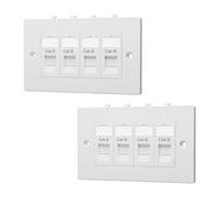 FGB Cat6 RJ45 Socket Faceplate Wall Plate, Double Socket Quad Port, 2 Pack | RJ45 Wall Sockets Cat6 Single Port for CAT6/CAT5E/CAT5 Ethernet Cable Networking Socket Box with Keystones Jack Modular
