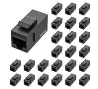 FGB RJ45 Keystone Coupler, CAT6A Keystone Jack 25-Pack, Black | 10 Gbps Cat6A Keystone Coupler, RJ45 Female to Female UTP Ethernet Coupler for Cat6A/Cat6/Cat5e/Cat5