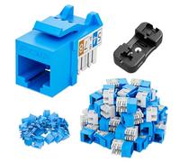 FGB UL Listed 50 Pack Cat6 Keystone Jacks and Punch Down Stand, Slim Profile RJ45 Keystone, 90 Degree Ethernet Keystone Coupler, Punch Down Keystone Jack, Compact Design, Blue