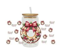 Fgbetcv Christmas UV DTF Cup Wrap,Christmas Theme Transfer Stickers for Glass Cups,Christmas Rub on Transfers for Crafts,Waterproof UV DTF Transfer Stickers for Cups Furniture Wood (E)