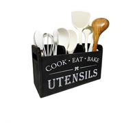 Fgbetcv Extra Large Utensils Holder with 3 Compartments, Wooden Utensil Organizer for Countertop,Large Cooking Tool Organizer, Rustic Kitchen Utensil Caddy, Housewarming Cooking Gift (Black)