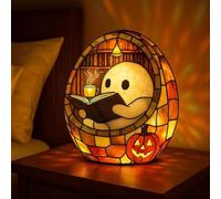 Fgbetcv Ghost Reading Book Lamp, Adorable Ghost Reading Night Light Halloween Decorations,Halloween Ghost Night Light,Glass Night Light Decor, Gift for Book Lover Bedroom Home Library
