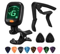 FGBNM Guitar Capo Guitar Tuner Set, Including Capo, Tuner, Picks and Pick Holder, for Acoustic Guitar Players (Black, Plastic)