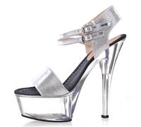 FgdeupY 15CM Sexy Nightclub Dance Party Patent Leather High-Heeled Shoes with Open Toe Sandals in A Single Strap,White,5 UK