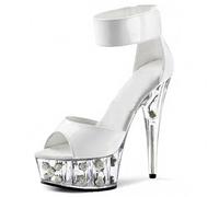 FgdeupY Romantic Rose Thick Bottom Bridal Dress Crystal Sandals Performance Velcro 15CM High Heels,White,10 UK