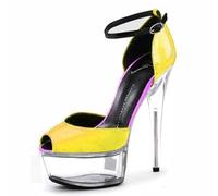 FgdeupY Sexy Nightclub High Heels Steel Pole Dance Color Blocked 5.9-Inch Thin Heel Waterproof Platform Open Toed Sandals,Yellow,11 UK