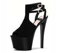 FgdeupY Women's Platform High Heels 17CM Sexy Stiletto Pumps Ankle Strap Heeled Sandal Ballroom Performance Latin Dance Shoes,Black,7 UK