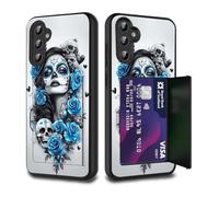 FGDRFGRW Card Holder Credit Card Wallets Case,Dual Layer Hybrid Shockproof Drop Protection with Kickstand Feature Case for Samsung Galaxy S25 FE 6.7",Day of The Dead Sugar Skull Women