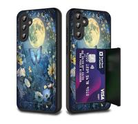 FGDRFGRW Card Holder Credit Card Wallets Case,Dual Layer Hybrid Shockproof Drop Protection with Kickstand Feature Case for Galaxy S25 5G/S24 5G 6.2",Moonlight Butterfly Flower