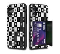 FGDRFGRW Card Holder Credit Card Wallets Case,Dual Layer Hybrid Shockproof Drop Protection with Kickstand Feature Case for iPhone 14 Plus 6.7",Paw Print Checkerboard