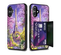 FGDRFGRW Card Holder Credit Card Wallets Case,Dual Layer Hybrid Shockproof Drop Protection with Kickstand Feature Case for iPhone 14 Plus 6.7",Paris Eiffel Tower Sakura