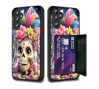 FGDRFGRW Card Holder Credit Card Wallets Case,Dual Layer Hybrid Shockproof Drop Protection with Kickstand Feature Case for Galaxy S22 Plus 6.6",Day of The Dead Sugar Skull