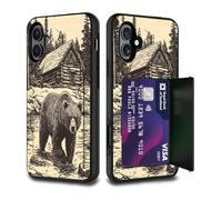 FGDRFGRW Card Holder Credit Card Wallets Case,Dual Layer Hybrid Shockproof Drop Protection with Kickstand Feature Case for iPhone 15 Pro Max 6.7",Bear Log Cabin