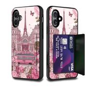 FGDRFGRW Card Holder Credit Card Wallets Case,Dual Layer Hybrid Shockproof Drop Protection with Kickstand Feature Case for iPhone 17 6.3",Paris Architecture Flower