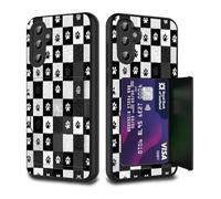 FGDRFGRW Card Holder Credit Card Wallets Case,Dual Layer Hybrid Shockproof Drop Protection with Kickstand Feature Case for Galaxy S25 5G/S24 5G 6.2",Paw Print Checkerboard