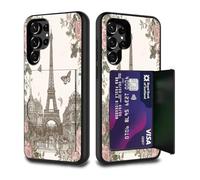 FGDRFGRW Card Holder Credit Card Wallets Case,Dual Layer Hybrid Shockproof Drop Protection with Kickstand Feature Case for Galaxy S23 Ultra 6.8",Paris Tower Rose Butterfly