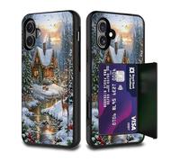 FGDRFGRW Card Holder Credit Card Wallets Case,Dual Layer Hybrid Shockproof Drop Protection with Kickstand Feature Case for iPhone 16 Pro Max 6.9",Christmas Cabin Snow Scene
