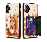FGDRFGRW Card Holder Credit Card Wallets Case,Dual Layer Hybrid Shockproof Drop Protection with Kickstand Feature Case for iPhone 14 Plus 6.7",Squirrel Acorn Leaf