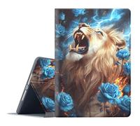 FGDRFGRW Case for 10.2-inch Kindle Scribe (2024/2022 Released),Adjustable Stand Auto Wake/Sleep Function Full Body Protection Cover - Lion Roar Blue Roses