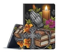 FGDRFGRW Case for Amazon Fire HD 8 Tablet (8th/7th/6th Generation, 2018/2017/2016 Release),Adjustable Stand Auto Wake/Sleep Function Full Body Protection Cover - Praying Hands Cross Flower