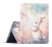 FGDRFGRW Case for iPad Air 1/2, iPad 9.7-Inch (2017/2018 Model,5th/6th Generation),Adjustable Stand Auto Wake/Sleep Function Full Body Protection Cover - Rabbit Blowing Bubbles