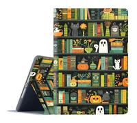 FGDRFGRW Case for iPad Air 1/2, iPad 9.7-Inch (2017/2018 Model,5th/6th Generation),Adjustable Stand Auto Wake/Sleep Function Full Body Protection Cover - Halloween Bookshelf