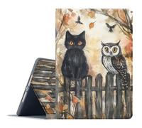 FGDRFGRW Case for iPad Air 1/2, iPad 9.7-Inch (2017/2018 Model,5th/6th Generation),Adjustable Stand Auto Wake/Sleep Function Full Body Protection Cover - Black Cat Owl Halloween