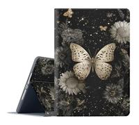 FGDRFGRW Case for iPad Air 11 (M3 2025/M2 2024) iPad Air 4/5th 10.9 Inch (2020/2022),Adjustable Stand Auto Wake/Sleep Function Full Body Protection Cover - Black Gold Butterfly Flower