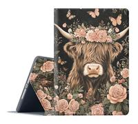 FGDRFGRW Case for Samsung Galaxy Tab A 10.1 2016 Model SM-T580/T585/T587,Adjustable Stand Auto Wake/Sleep Function Full Body Protection Cover - Highland Cow Floral