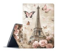 FGDRFGRW Case for Samsung Galaxy Tab A11/A9 8.7-Inch 2025/2023,Adjustable Stand Auto Wake/Sleep Function Full Body Protection Cover - Eiffel Tower Butterfly Rose