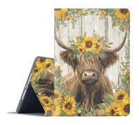 FGDRFGRW Case for Samsung Galaxy Tab A11 Plus/A9 Plus 11 Inch 2025/2023,Adjustable Stand Auto Wake/Sleep Function Full Body Protection Cover - Highland Cow Sunflower