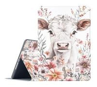 FGDRFGRW Case for Samsung Galaxy Tab A9 8.7-Inch 2023 Model SM-X110/X115/X117,Adjustable Stand Auto Wake/Sleep Function Full Body Protection Cover - Cute Highland Cow Floral