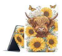 FGDRFGRW Case for Samsung Galaxy Tab E 9.6 2015 Model SM-T560/T561/T567,Adjustable Stand Auto Wake/Sleep Function Full Body Protection Cover - Highland Cow Sunflower