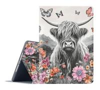 FGDRFGRW Case for Samsung Galaxy Tab S10 Ultra 2024/S9 Ultra 2023/S8 Ultra 2022 14.6 Inch,Adjustable Stand Auto Wake/Sleep Function Full Body Protection Cover - Highland Cow Butterfly Flower