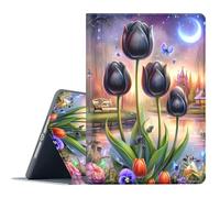FGDRFGRW Case for Samsung Galaxy Tab S8 Plus 2022/S7 FE 2021/S7 Plus 2020 12.4 Inch,Adjustable Stand Auto Wake/Sleep Function Full Body Protection Cover - Black Tulip