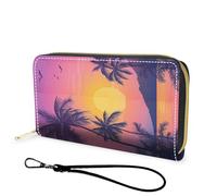 FGDRFGRW Wallet,Large Capacity RFID Blocking Leather Wallet, Durable Smooth Zipper Clutch,Unisex Travel Wallet for Cards,Cash,and Coins, 1162-Palm Tree Sunset, Wallet, Minimalist