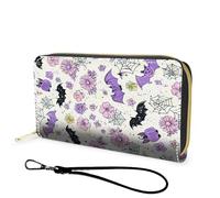 FGDRFGRW Wallet,Large Capacity RFID Blocking Leather Wallet, Durable Smooth Zipper Clutch,Unisex Travel Wallet for Cards,Cash,and Coins, 194-Goth Floral Bat, Wallet, Minimalist