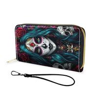FGDRFGRW Wallet,Large Capacity RFID Blocking Leather Wallet, Durable Smooth Zipper Clutch,Unisex Travel Wallet for Cards,Cash,and Coins, 48-Day of the Dead with Skull, Wallet, Minimalist
