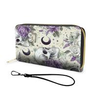 FGDRFGRW Wallet,Large Capacity RFID Blocking Leather Wallet, Durable Smooth Zipper Clutch,Unisex Travel Wallet for Cards,Cash,and Coins, 969-Goth Skull Flower, Wallet, Minimalist