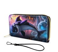 FGDRFGRW Wallet,Large Capacity RFID Blocking Leather Wallet, Durable Smooth Zipper Clutch,Unisex Travel Wallet for Cards,Cash,and Coins, 423-Killer Whale Halloween, Wallet, Minimalist