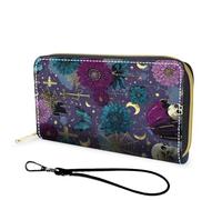 FGDRFGRW Wallet,Large Capacity RFID Blocking Leather Wallet, Durable Smooth Zipper Clutch,Unisex Travel Wallet for Cards,Cash,and Coins, 626-Goth Floral Skull, Wallet, Minimalist